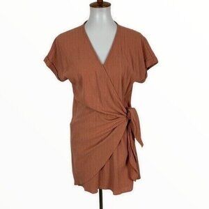 Luca And Grae Rust Orange Wrap Dress Short Sleeve Casual Boho Chic Trendy Small
